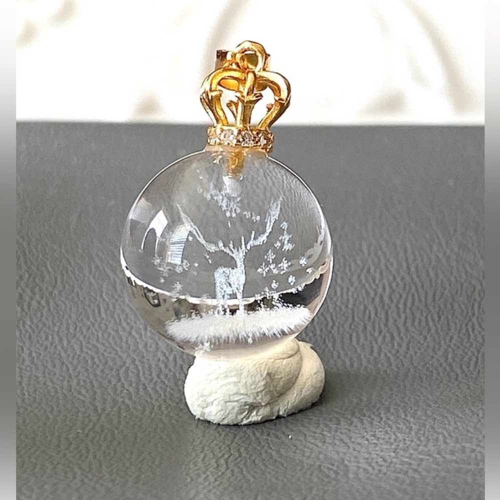 P217-Natural 14 mm Clear Quartz 3D Reindeer And Snow S925 Pendant